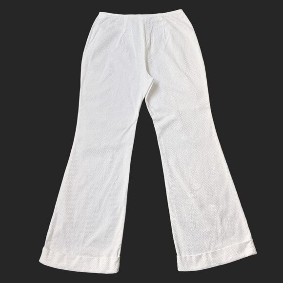 70s Vintage Highwaisted White Flare Trousers Pants Cuffed Textured Hippy Mod. - Picture 6 of 8